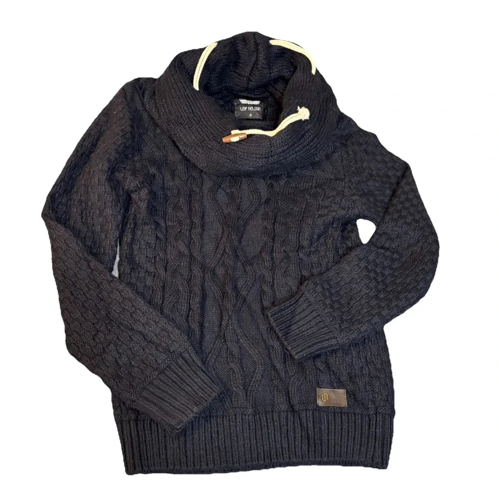 Men's‎ Leif Nelson Chunky Knitted Turtleneck Sweater Black Size Small Casual